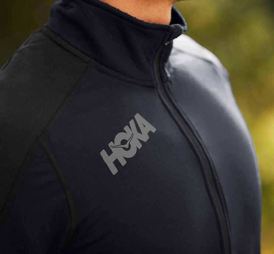 Hoka One One Tops Mens Black - 1/2 Zip Midlayer - 83072BAET